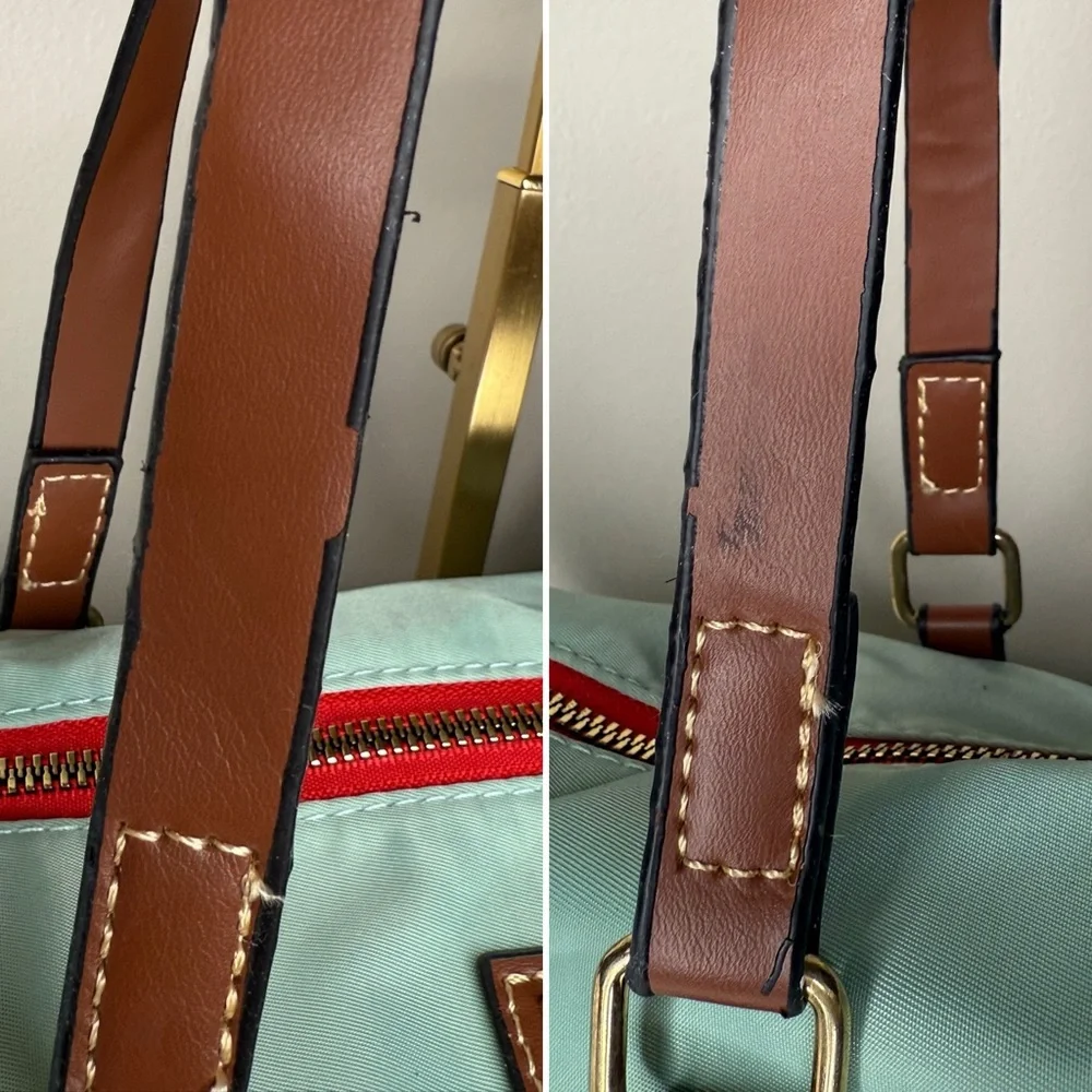Dooney & Bourke Mint Nylon Shopper Tote + Pouch Leather Trim Stripe Lining - Picture 7 of 13